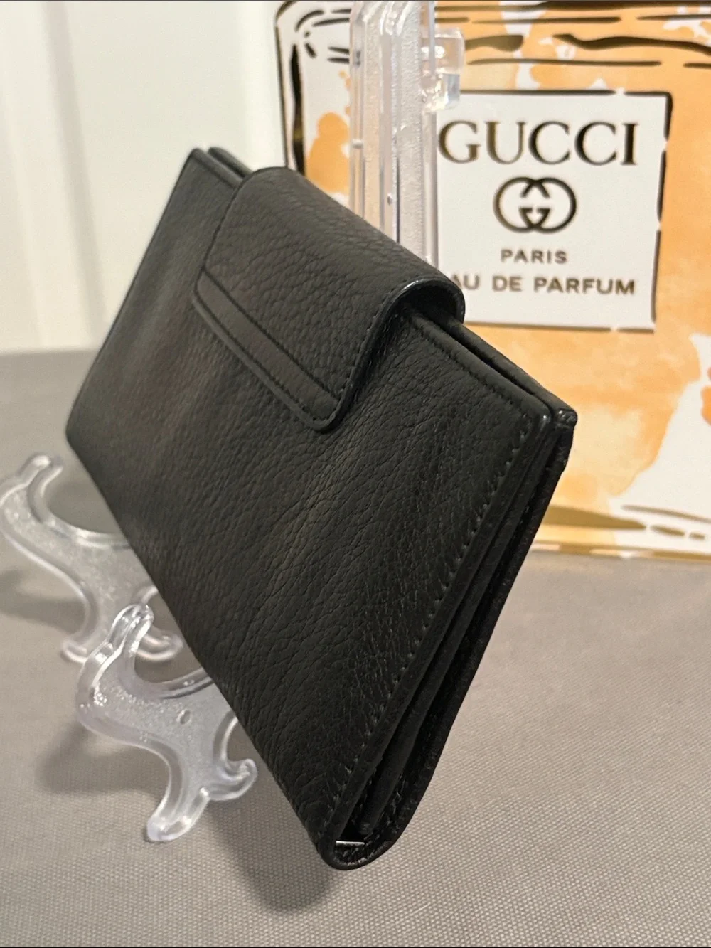 Salvatore Ferragamo Black Leather Continental Wallet with Silver Tone Hardware